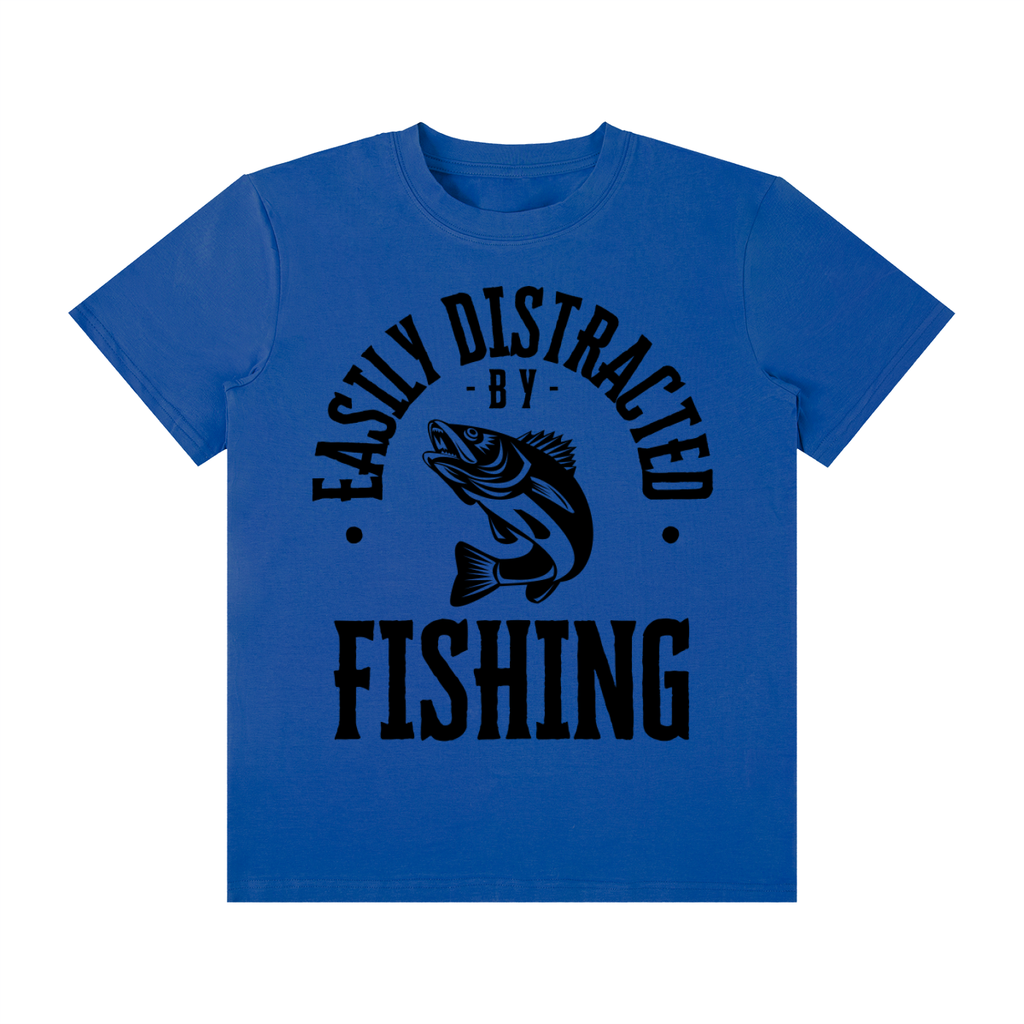 Easily Distracted by Fishing, Unisex Classic Crew Neck Cotton T-Shirt